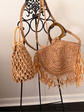 T.J.Maxx Woven Fringe Tote & Net Bag - Natural Tan